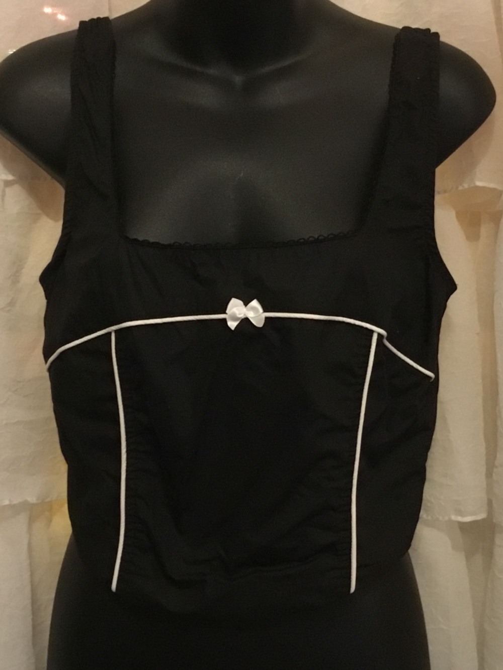 Forever 21 Black long Crop Top with White bow size Medium